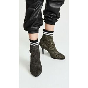 Stuart Weitzman Black and Gold Knit Sock Ankle Boots Size 8 M